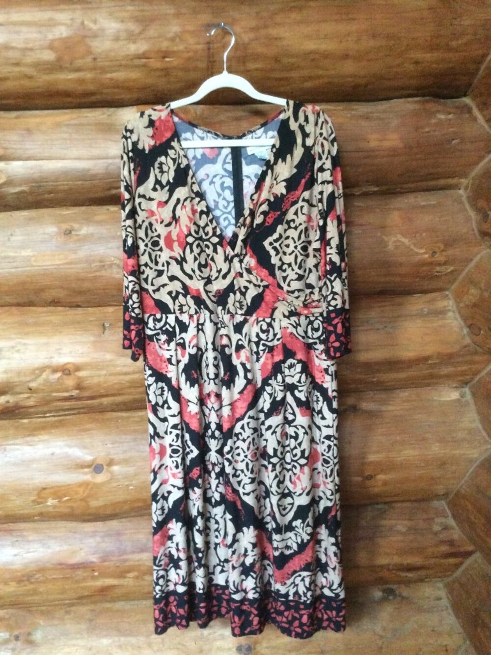 Jessica London Multi Color Abstract Pattern Faux Wrap Midi Dress Size 16